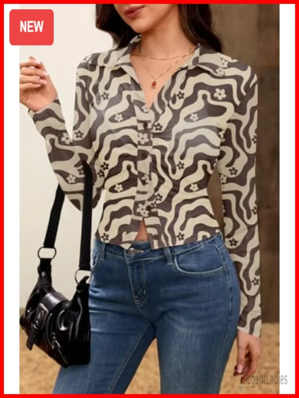 Sheer Mesh V-Neck Button Down Shirt with Ruched Detailing - Trendy Y2K Top
